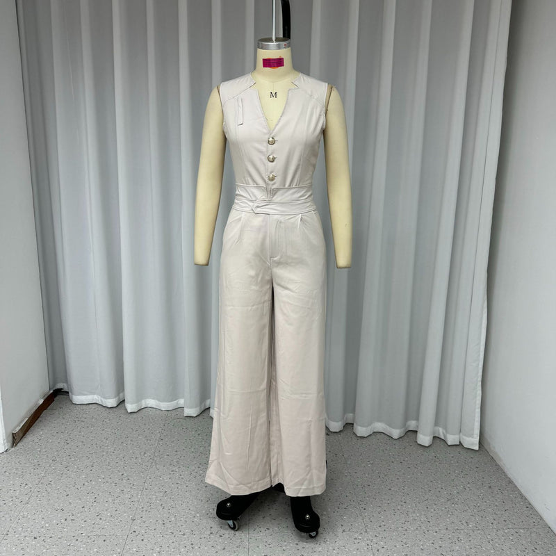 Macacão Elegante Sem Mangas com Decote em V