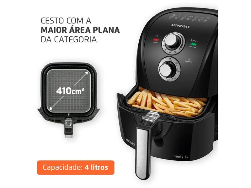 Fritadeira Elétrica Sem Óleo/Air Fryer Mondial Family AFN40FB Preta com Timer 4L - 220V