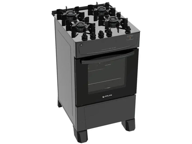 Fogão 4 Bocas Preto com Mesa de Vidro Atlas Mônaco Top Glass - Bivolt