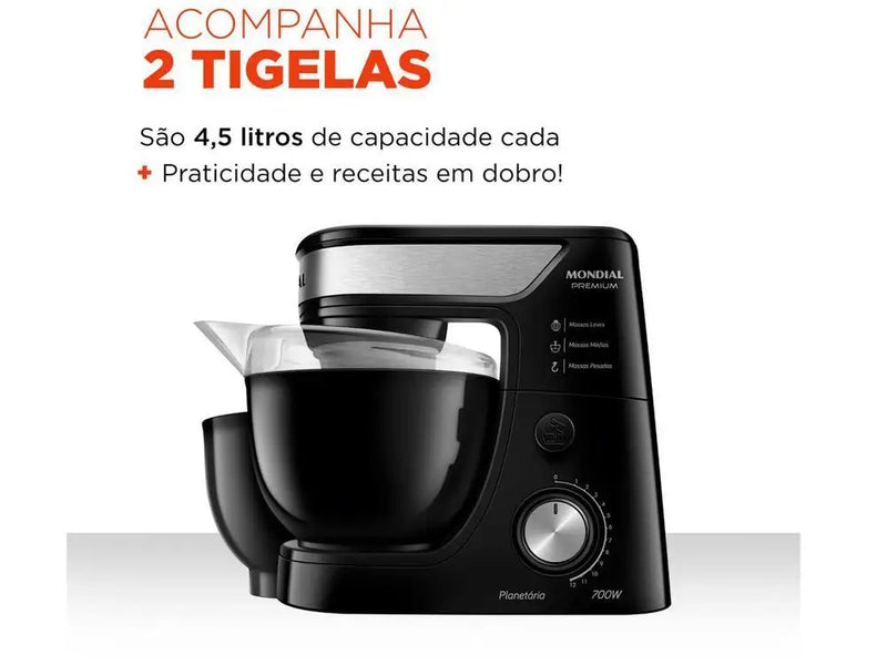 Batedeira Planetário Mondial Preto e Inox 700W - 110V