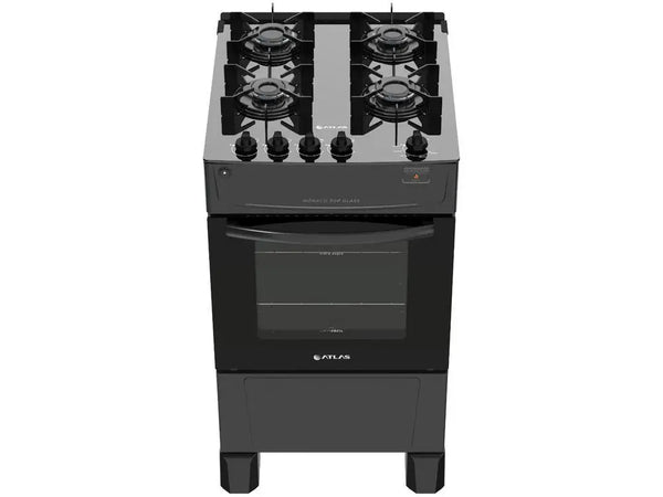 Fogão 4 Bocas Preto com Mesa de Vidro Atlas Mônaco Top Glass - Bivolt