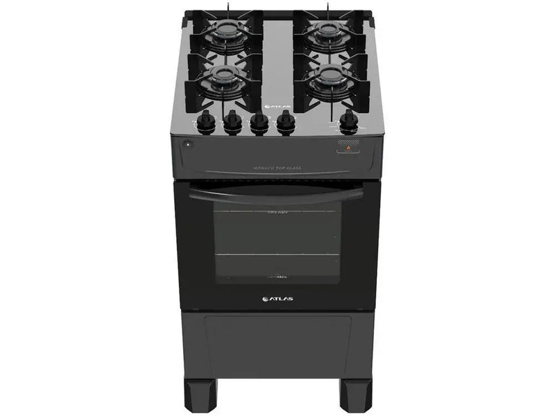 Fogão 4 Bocas Preto com Mesa de Vidro Atlas Mônaco Top Glass - Bivolt
