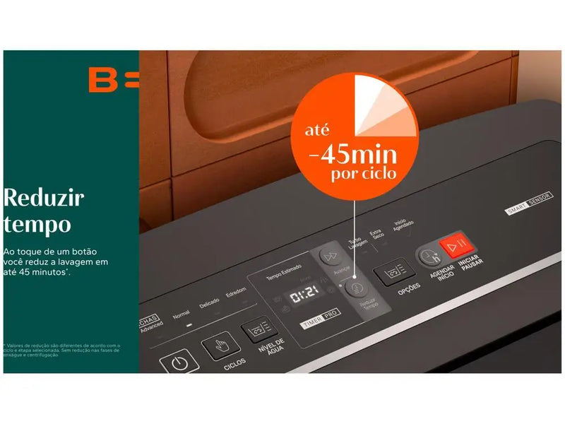 Máquina de Lavar Brastemp 15kg Inox BWT15A9 4 Programas de Lavagem