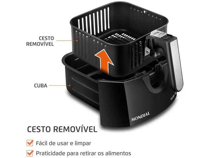 Fritadeira Elétrica Sem Óleo/Air Fryer Mondial Family AFN40FB Preta com Timer 4L - 220V