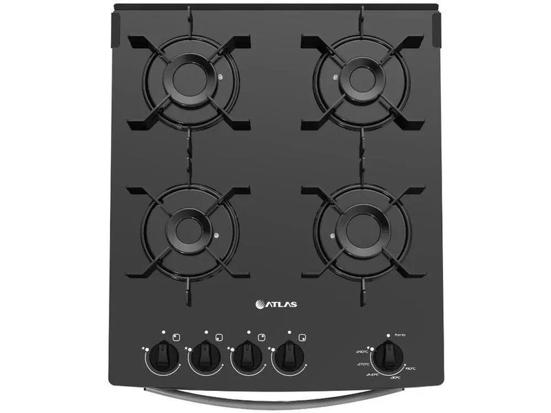 Fogão 4 Bocas Preto com Mesa de Vidro Atlas Mônaco Top Glass - Bivolt