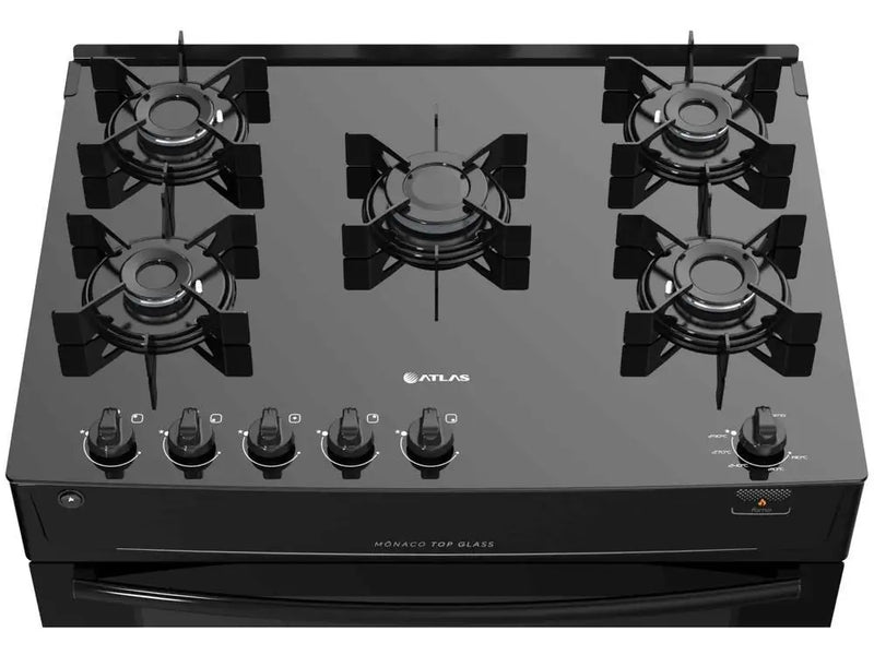 Fogão Atlas 5 Bocas Mônaco Top Glass Acendimento Automático 86,5L