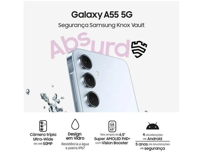Samsung Galaxy A55 256GB Azul Claro 5G 8GB RAM 6,6 "Câmera. Triplo + Selfie 32MP Dual Chip