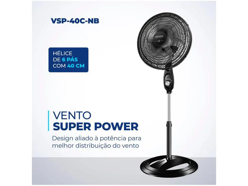 Ventilador de Coluna Super Power Mondial VSP-40C-NB de 6 Pás de 40cm Preto - 110V