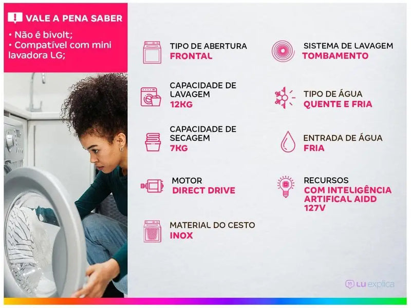 Lavadora Lava e Seca LG VC4 12kg CV5012PC4 com Inteligência Artificial
