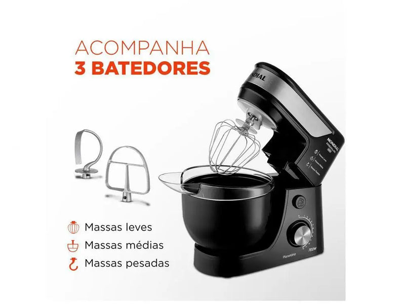 Batedeira Planetário Mondial Preto e Inox 700W - 110V