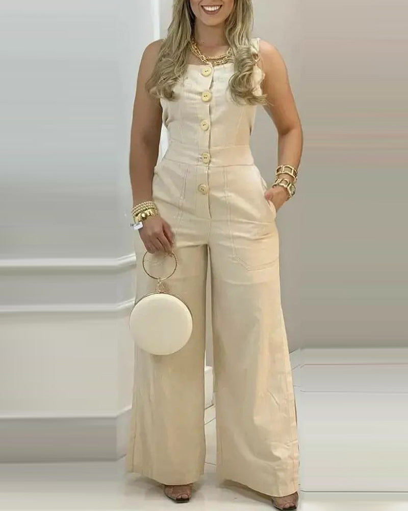 Macacão Feminino com Botões e Abertura Lateral