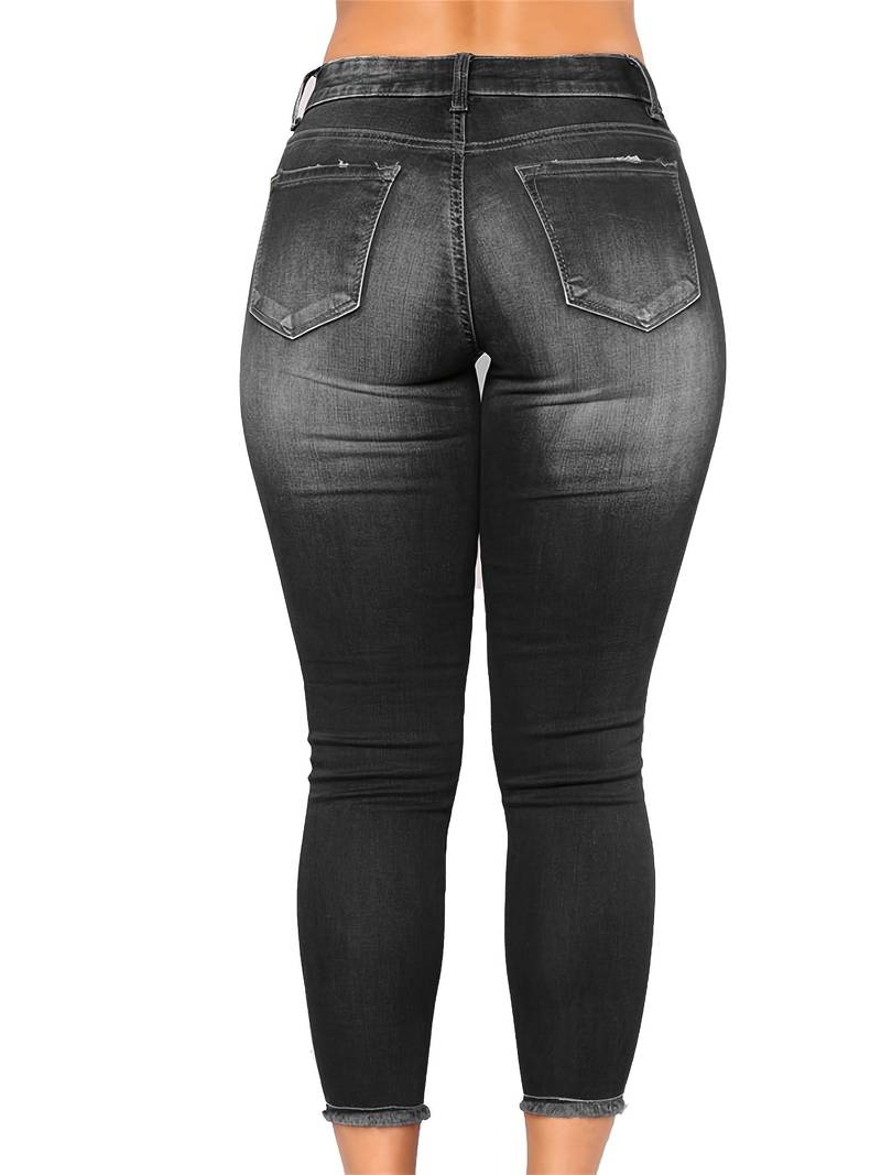 Calça Jeans Skinny Destroyed de Cintura Alta