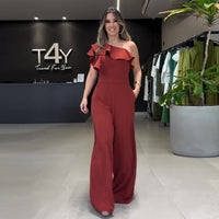 Macacão Elegante de Um Ombro com Babado