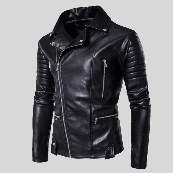 Jaqueta de Couro Masculina Estilo Motociclista
