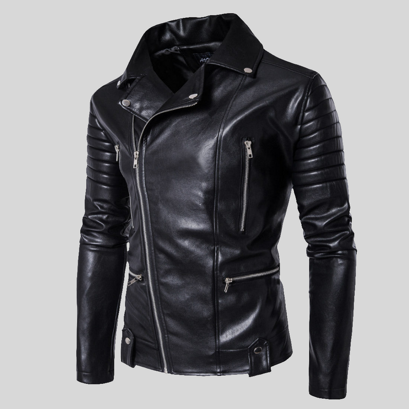 Jaqueta de Couro Masculina Estilo Motociclista