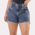 Short Jeans Feminino de Cintura Alta com Barra Desfiada em Tecido Premium