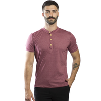 Camisa Henley Gola Padre com 3 Botões Amadeirados