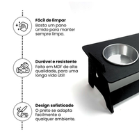 Comedouro para Pet em MDF Individual ou Dupla com Potes em Inox