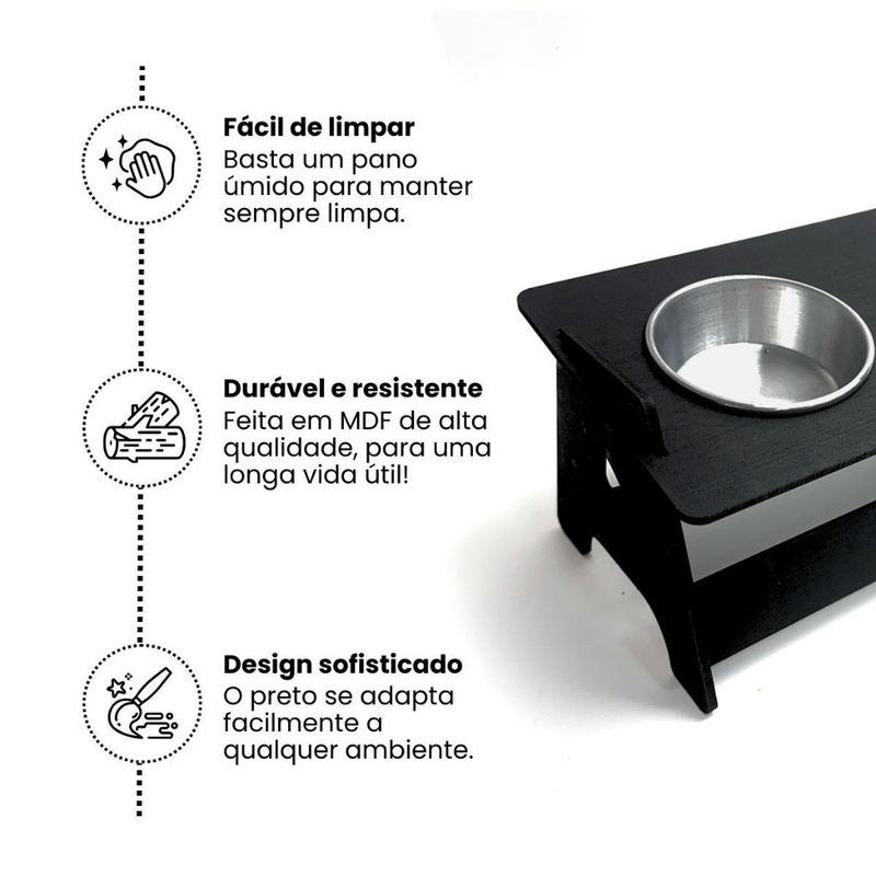 Comedouro para Pet em MDF Individual ou Dupla com Potes em Inox