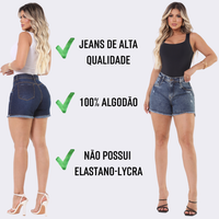 Short Jeans Feminino de Cintura Alta com Barra Desfiada em Tecido Premium