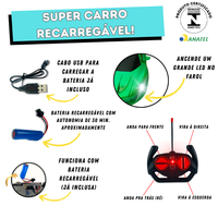Super Carrinho Bugatti de Controle Remoto Recarregável com Faróis LED