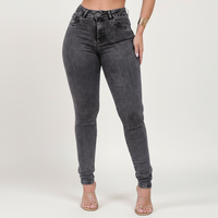 Calças Jeans Slim de Cintura Alta Marmorizada e Lisa