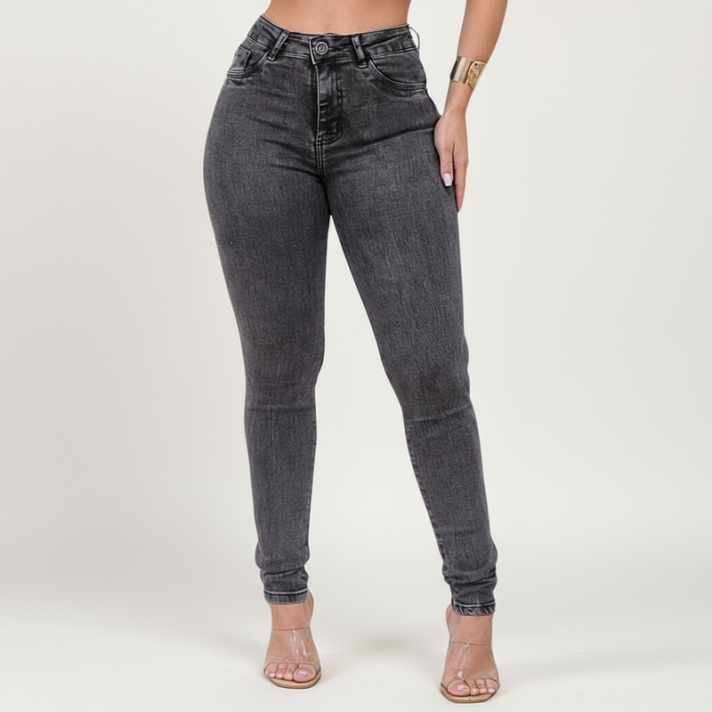 Calças Jeans Slim de Cintura Alta Marmorizada e Lisa