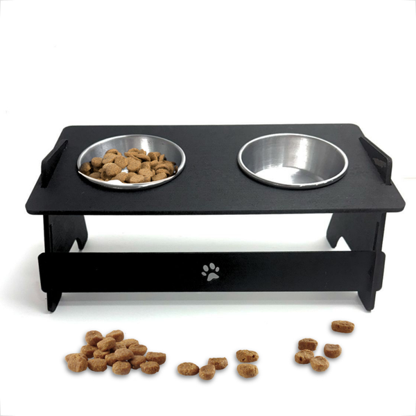 Comedouro para Pet em MDF Individual ou Dupla com Potes em Inox