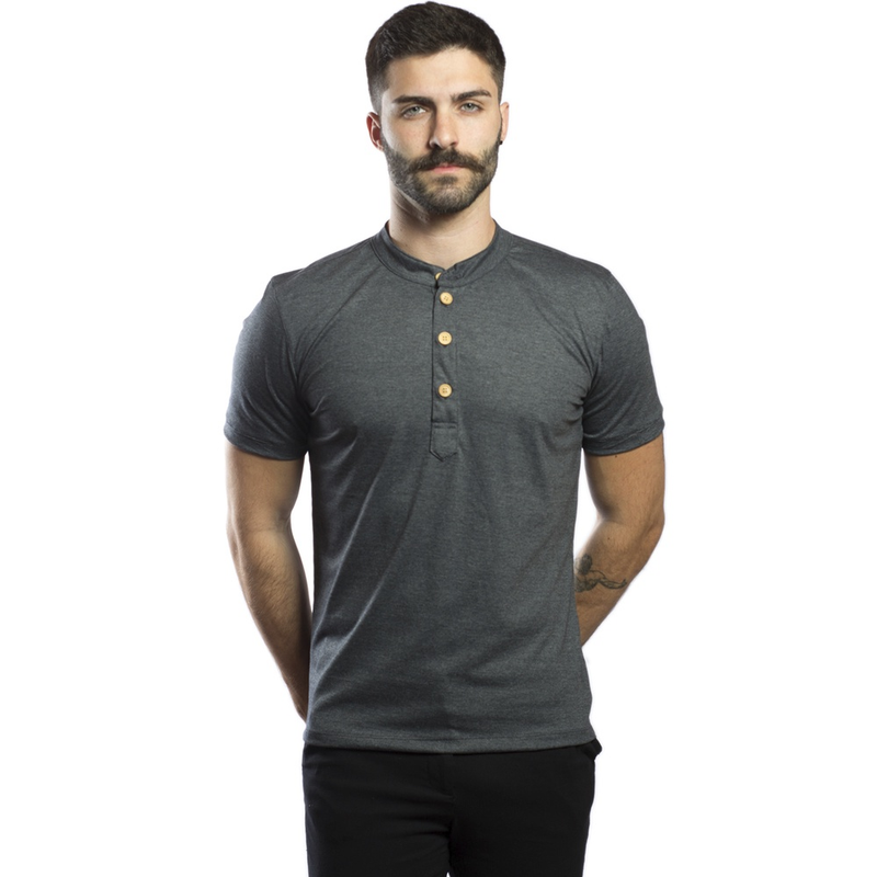 Camisa Henley Gola Padre com 3 Botões Amadeirados