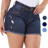 Short Jeans Feminino de Cintura Alta com Barra Desfiada em Tecido Premium