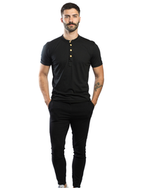 Camisa Henley Gola Padre com 3 Botões Amadeirados