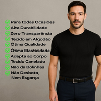 Kit 3 Camisetas Masculinas Slim Caneladas em Tecido Ribana Premium