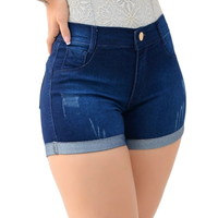 Kit com 2 Shorts Jeans Feminino Azul Claro e Escuro com Barra Dobrada