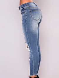 Calça Jeans Skinny Destroyed de Cintura Alta