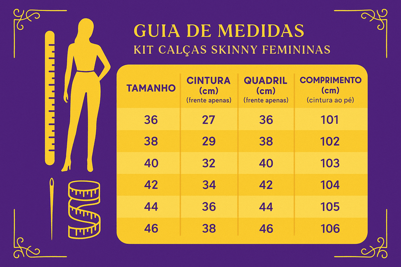 Kit 3 Calças Skinny Femininas de Cintura Alta