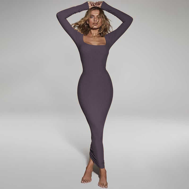 Vestido Europeu De Manga Longa Com Decote Quadrado