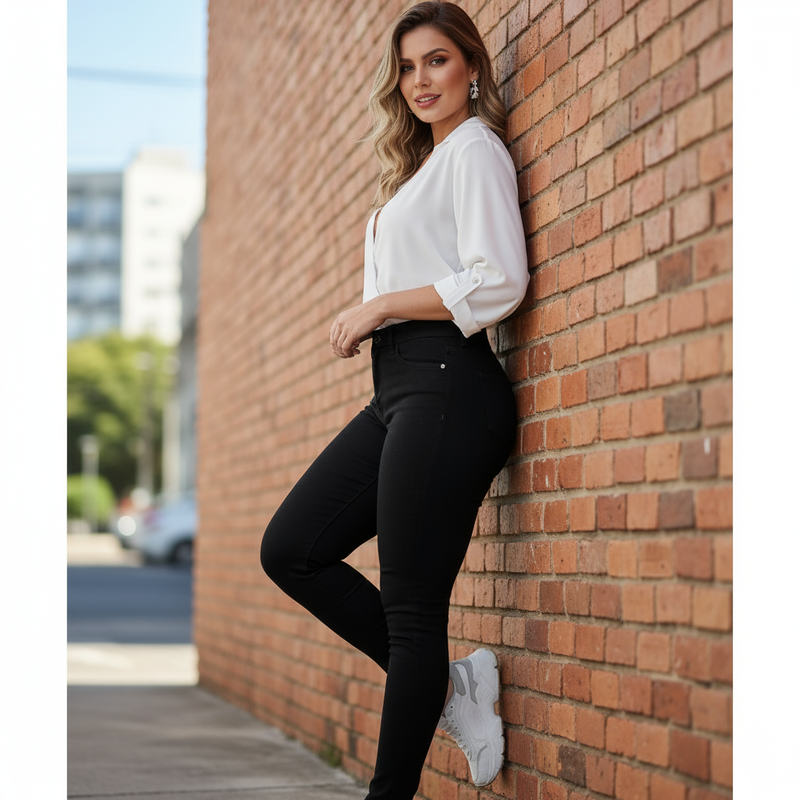 Kit 3 Calças Skinny Femininas de Cintura Alta