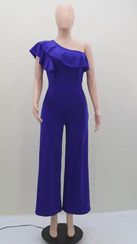 Macacão Elegante de Um Ombro com Babado