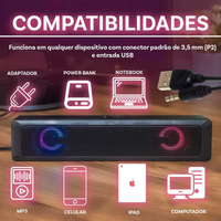 Caixa de Som Soundbar Gamer com LEDs RGB