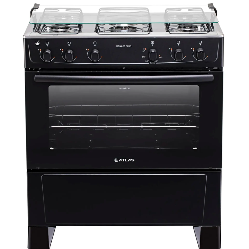 Fogão Atlas Mônaco Plus 5 Bocas Mesa Inox Forno 86,5L Automático