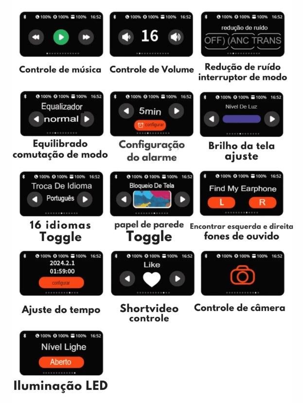 Fones A9 Pro Bluetooth com Display Touch