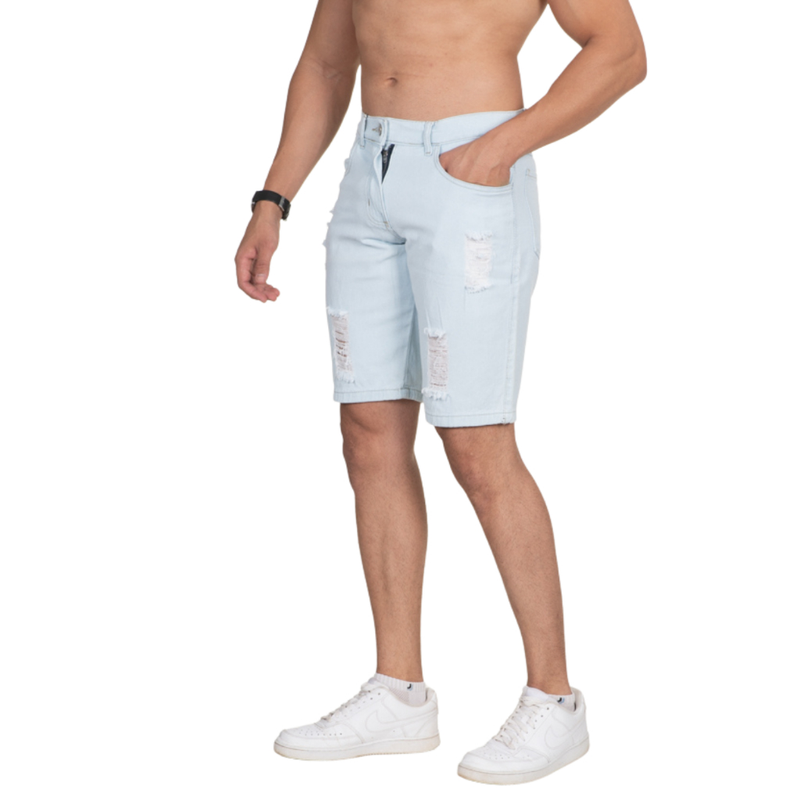 Bermuda Jeans Masculina Lisa e Destroyed