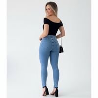 Calças Jeans Slim de Cintura Alta Marmorizada e Lisa