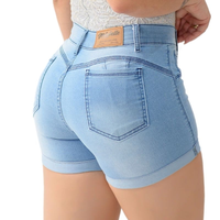 Kit com 2 Shorts Jeans Feminino Azul Claro e Escuro com Barra Dobrada