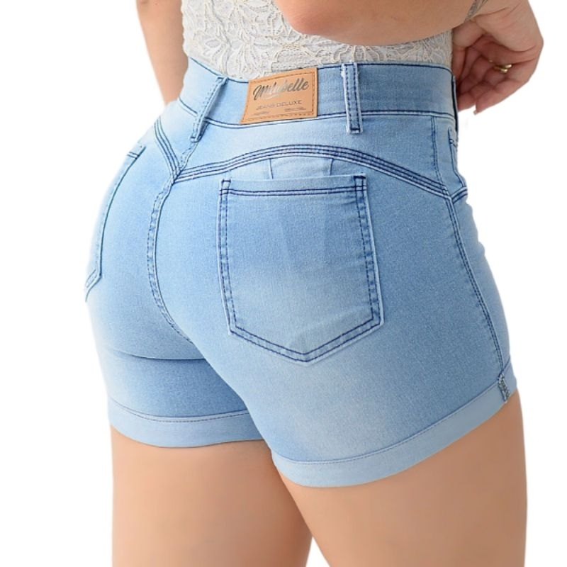 Kit com 2 Shorts Jeans Feminino Azul Claro e Escuro com Barra Dobrada